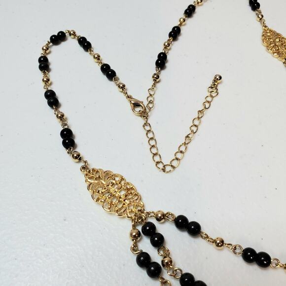 Costume Jewelry Gold-Tone Beaded Triple Loop Statement Necklace - Picture 3 of 7